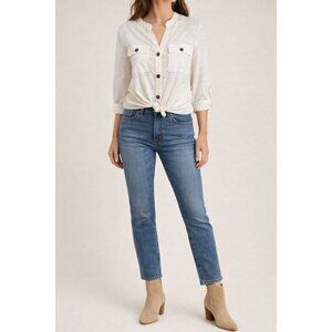 No Boundaries Womens Tie-Front Blouse Ivory Large Long Sleeve Button-Up Lightwei